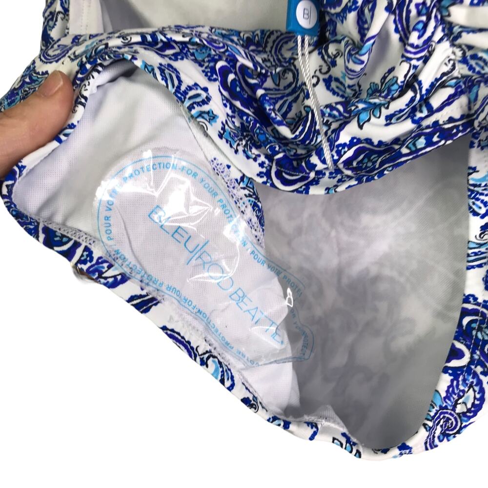 Bleu Rod Beattie Ruched Hipster Bikini Bottoms Womens‎ 14 Blue White Paisley NWT - Picture 6 of 7
